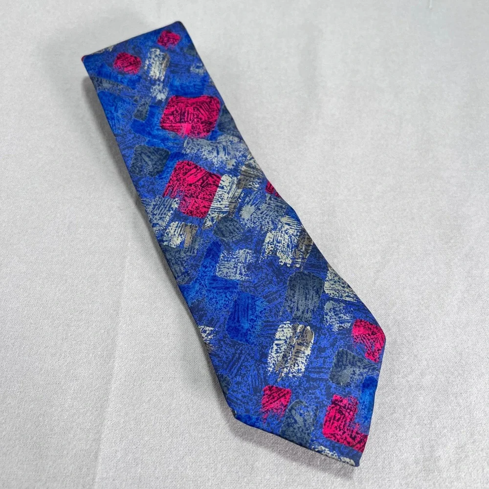 Damon Vintage Necktie Silk Abstract Heathered Vibrant Blue Made in USA 3x58‎